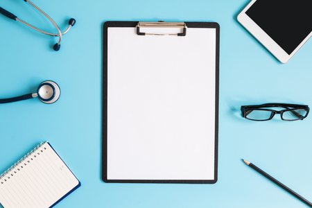 Stethoscope in doctors deskの写真素材