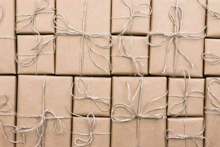 Christmas present on the wooden surfaceの写真素材