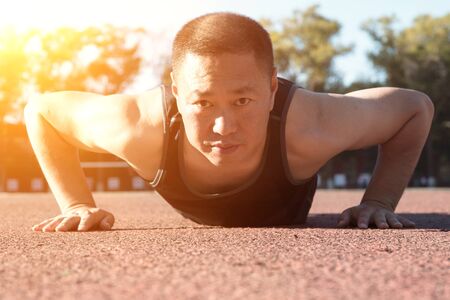 Asian man in outdoor fitnessの写真素材