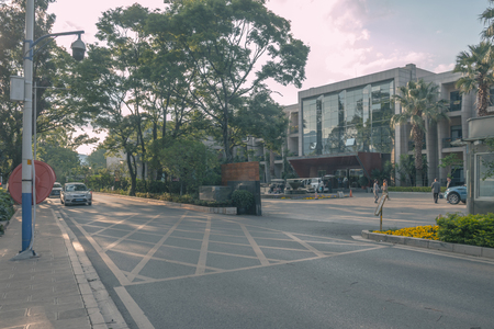 Modern architecture and coconut treeのeditorial素材