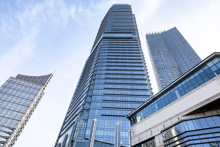 Low angle shot of modern glass buildingのeditorial素材