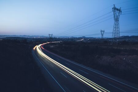 Colorful car tracks at night