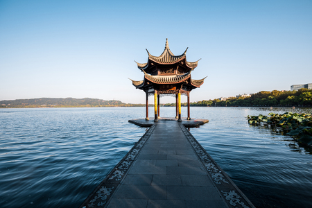 West Lake Landscape, Hangzhou, China (written by plaque: Jixian Pavilion)のeditorial素材