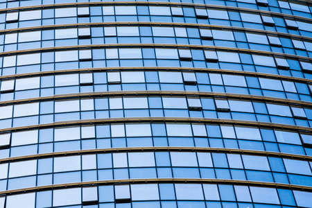 Closeup modern blue glass building