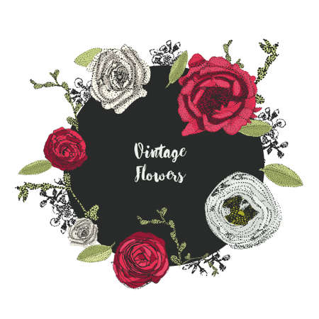 background of vintage red flowers. vectorのイラスト素材