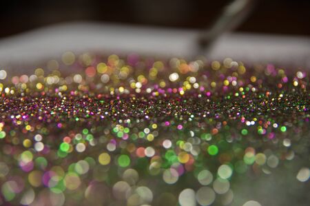 Brush and festive multi-colored tinsel. Preparing for the new year.の写真素材