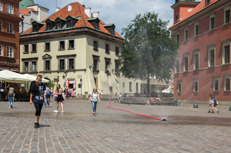 Warsaw, Poland - June 23, 2016. At the castle square of the old town in Warsaw. Old Town is the most popular destination for tourists in the capital of Polandのeditorial素材