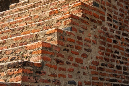 ancient brick stairs in the temple in Ayutthayaの写真素材