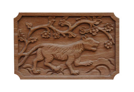 sculptured wood tigerの写真素材