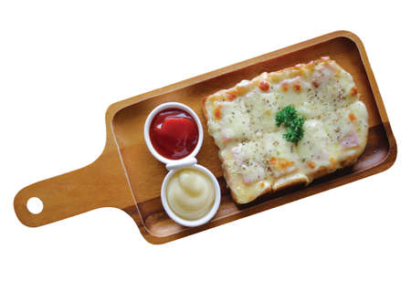 baked bread cheese  isolated on whiteの写真素材