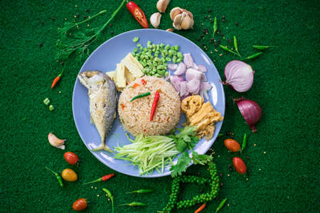 Fried rice with mackerelの写真素材