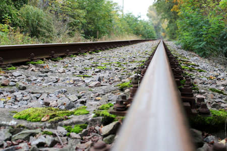 Infinite abandoned steel rail track without train