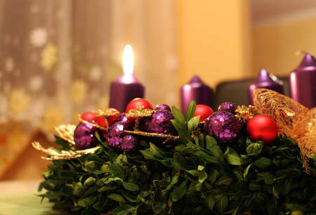 Advent wreath with candles as christmas symbolの写真素材