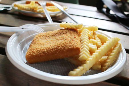Unhealthy golden fried cheese with potato chips