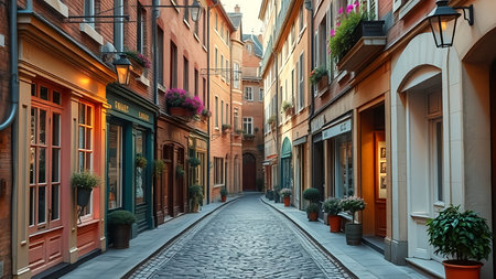 Narrow street in the old town of Riga, Latvia.の素材
