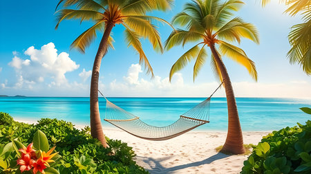 Hammock on tropical beach at Seychelles - nature backgroundの素材