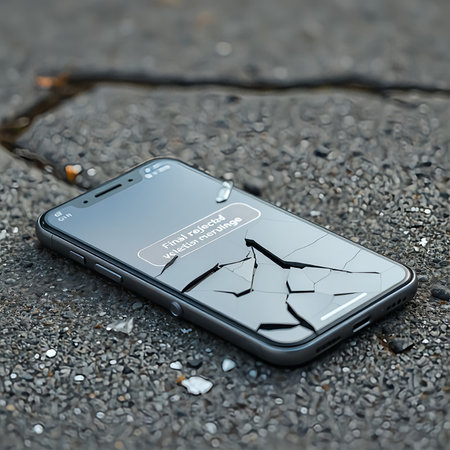 Shattered smartphone screen on urban pavementの素材