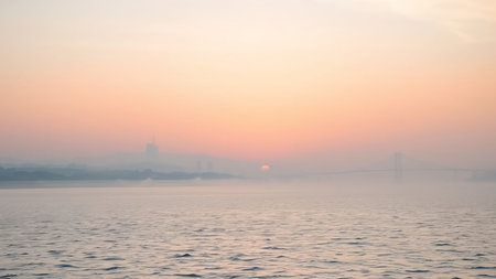 San Francisco, California, United States of America. Sunset over San Francisco Bay.の素材