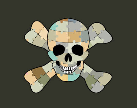 Skull made ââof puzzles Dark color background Illustration in retro style のイラスト素材