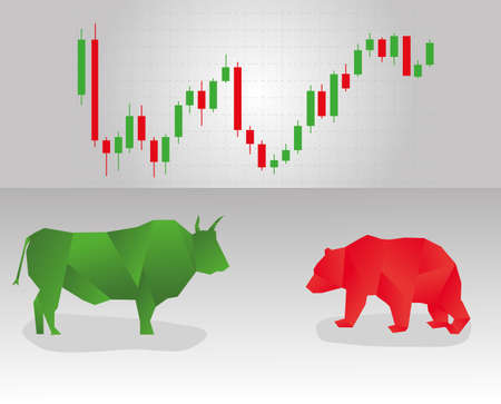 Silhouette of a bull and a bear, and a price chartのイラスト素材