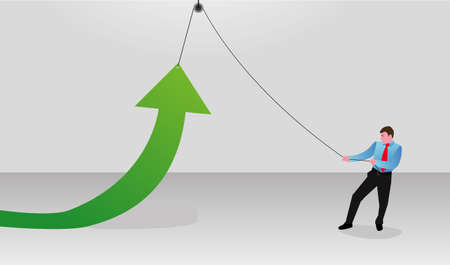 Work for success. Male lifting the green arrowのイラスト素材