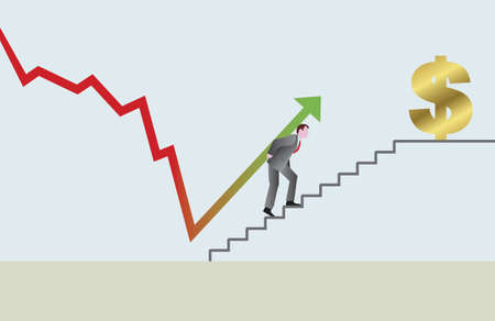 Businessman carrying a graph of the stairsのイラスト素材