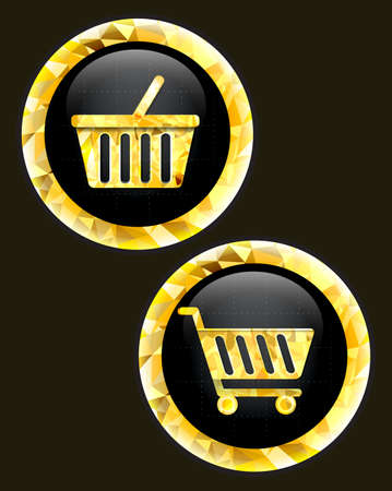 Gold icons.Trolley and shopping basket.のイラスト素材