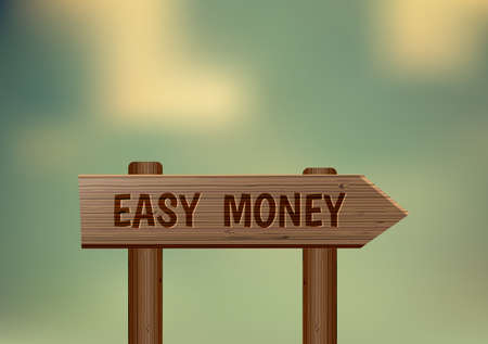 Wooden sign with the words easy money.Vector illustration.のイラスト素材