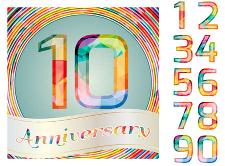 Colorful anniversary card.Template with digits.のイラスト素材