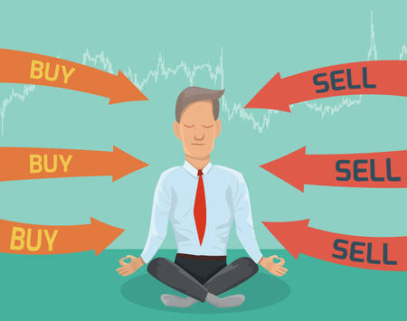 Buy or sell? Businessman meditating on the financing decision.のイラスト素材
