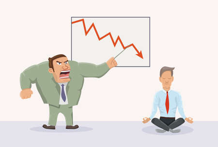 Angry boss and relaxed worker.Vector illustration of office work.のイラスト素材