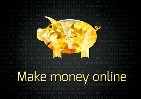 Gold piggy bank inscription and make money online.のイラスト素材
