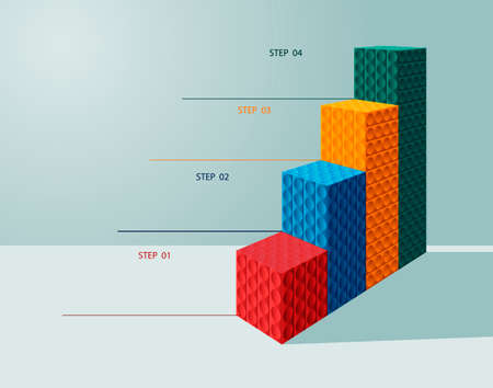 Infographics with a bar graph.Graph of blocks in four colors.のイラスト素材