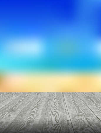 View of the beach from the wooden platform.Vector illustration.のイラスト素材