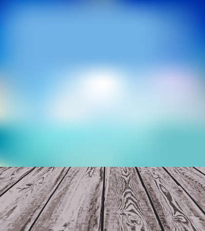 Sea view from the wooden platform.Vector illustration.のイラスト素材