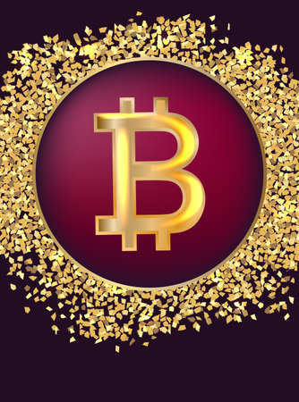 Symbol bitcoin and gold glitter. Vector illustration.のイラスト素材