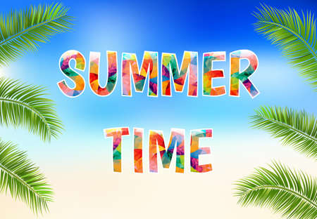 Colorful inscription summer time.In the background a sunny beach.のイラスト素材