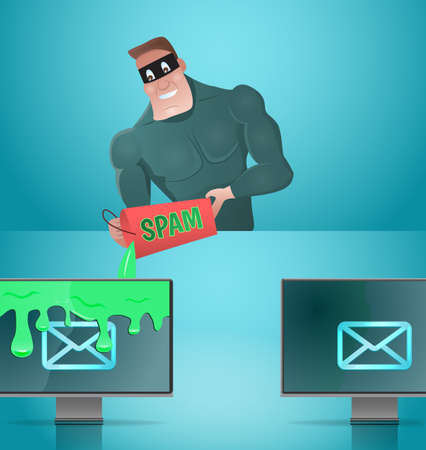 Man spamming emails.E-mail protection concept.Vector illustration.のイラスト素材