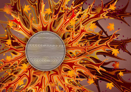 Abstract autumn background with wooden board.Vector illustration.のイラスト素材