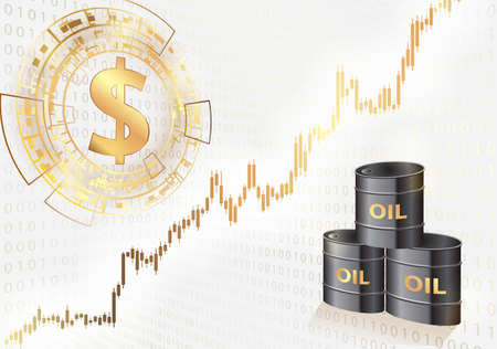 Dollar and barrels of oil.Concept of oil trade.のイラスト素材