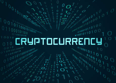 Binary code and inscription cryptocurrency. Vector illustration.のイラスト素材