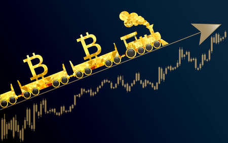 Bitcoin as a speeding train.Financial metaphor.のイラスト素材