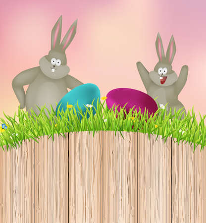 Easter background with rabbit and eggs.Vector illustration.のイラスト素材