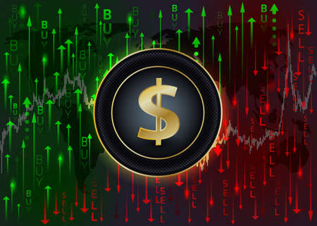 Dollar trading concept. Dollar symbol and arrows buy and sell.のイラスト素材