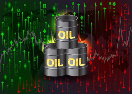 Oil barrels and buy and sell arrows.Vector illustration.のイラスト素材