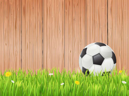 Background with wooden boards and classic football.Vector illustration.のイラスト素材