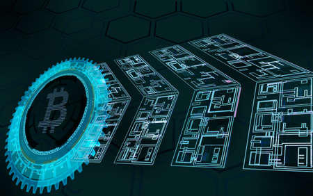 Abstract bitcoin symbol and futuristic arrows.Vector illustration.