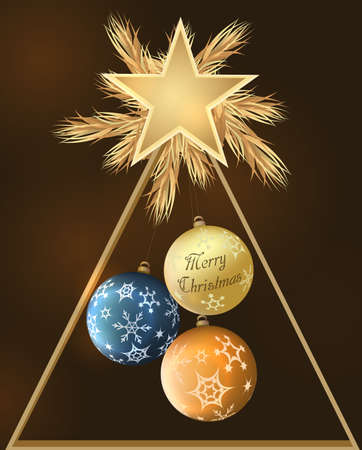 Christmas decoration with baubles and star.Vector illustration.のイラスト素材