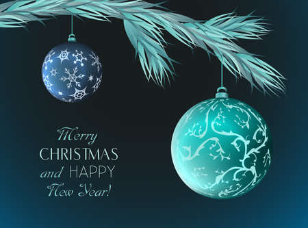 Christmas greeting card with elegant balls.Vector illustration.のイラスト素材