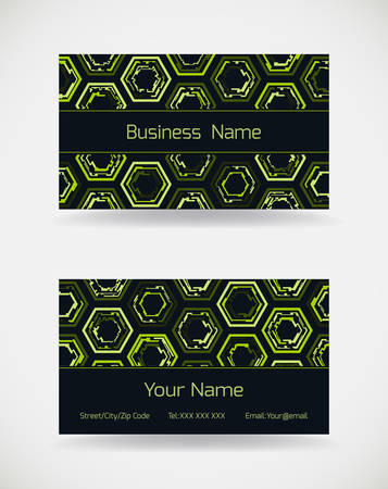 Business card template with green futuristic pattern.Vector illustration.のイラスト素材